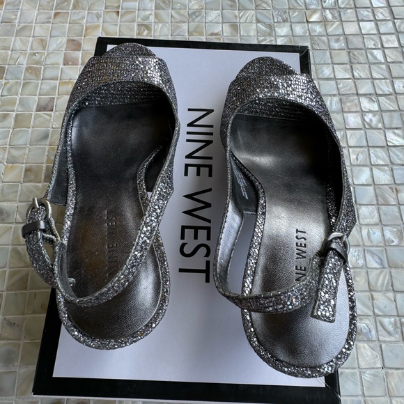 Nine West Silver Glitter Slingback Heels - Picture 6 of 11